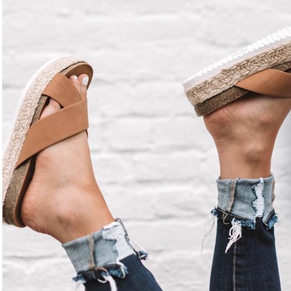 Tan X Strap Espadrille Platform Sandals - Picture 2 of 2